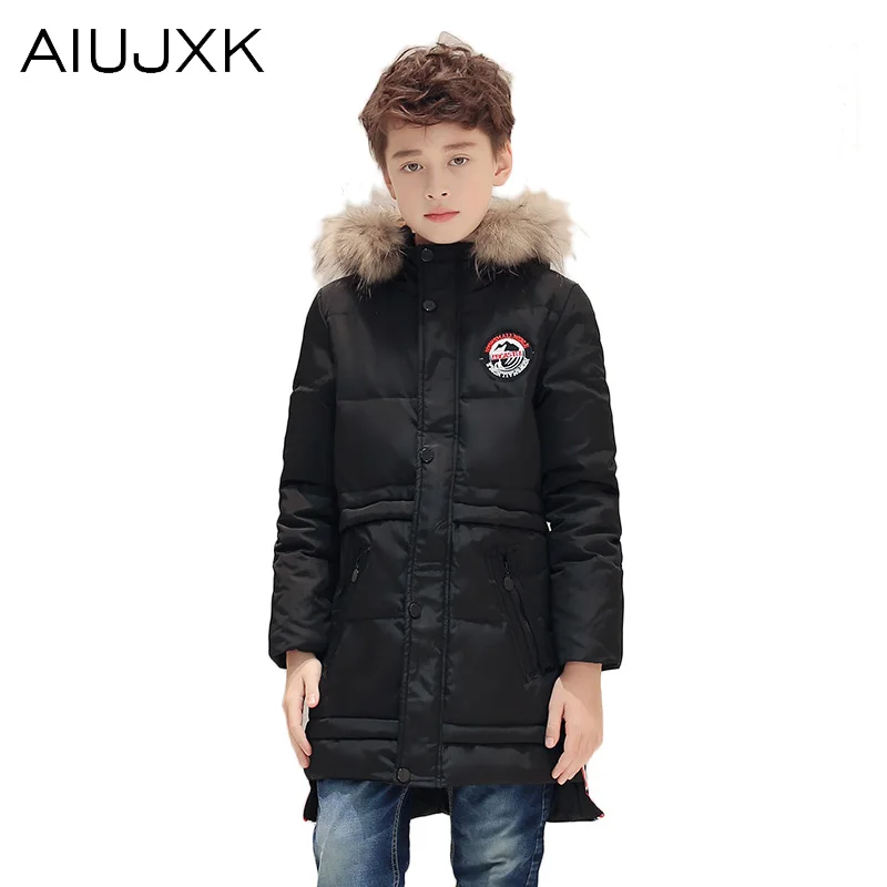Новая Детская Белая Утка Пуховик Большой Мальчик Случайный натуральный Мех