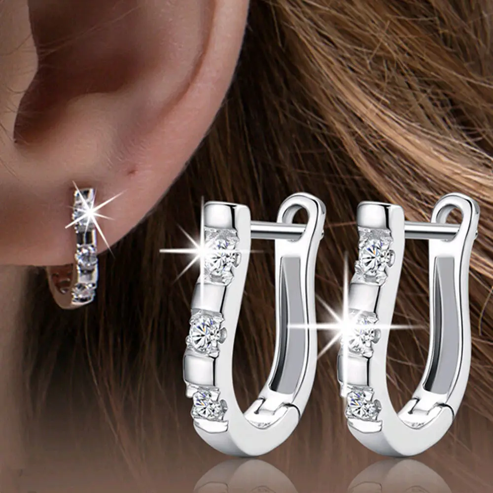 

Nice Clear Crystal Silver Plated Hoop Earrings For Women Jewelry horseshoe Accessories Drop Ship brincos