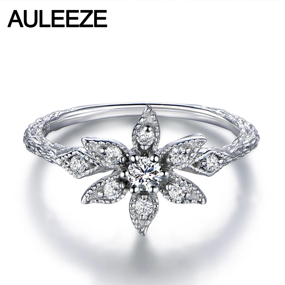 

Unique Floral Design Real Diamond Ring Natural Diamond Solid 18K White Gold Engagement Wedding Rings For Women Diamond Jewelry