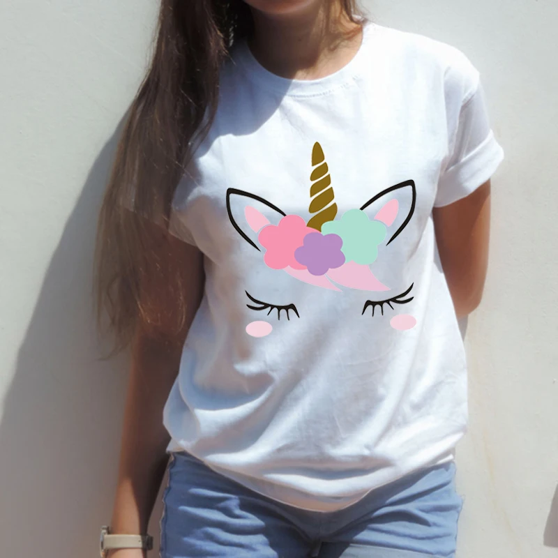 Женская футболка с принтом единорога Showty белая из хлопка модная женская летняя