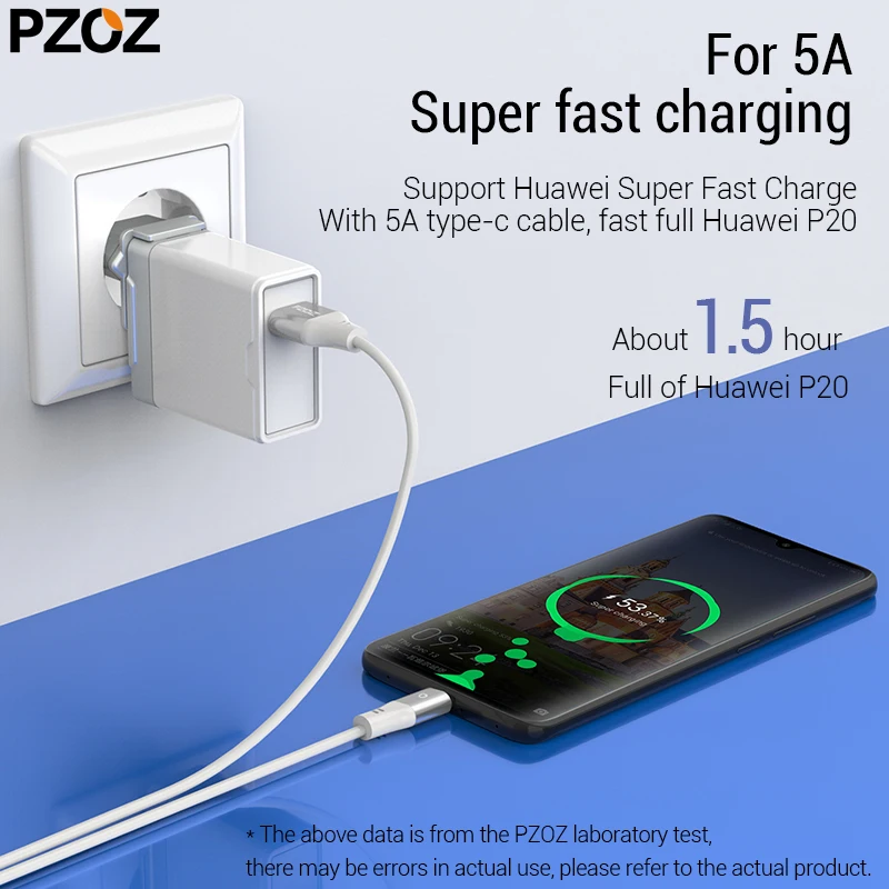PZOZ 5A супер зарядное устройство ЕС Подключите адаптер для huawei P20 p10 mate 20 pro 10 lite Honor quick charge зарядное устройство USB 5В/4.5A перегружать