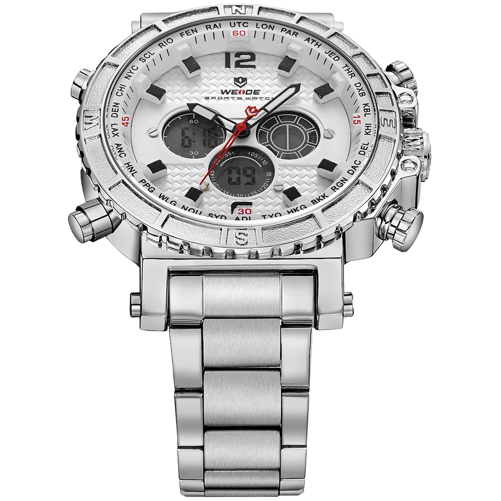 WEIDE мужской роскошный бренд часов спортивные цифровые часы из нержавеющей стали Кварцевые часы аналоговые автоматические часы