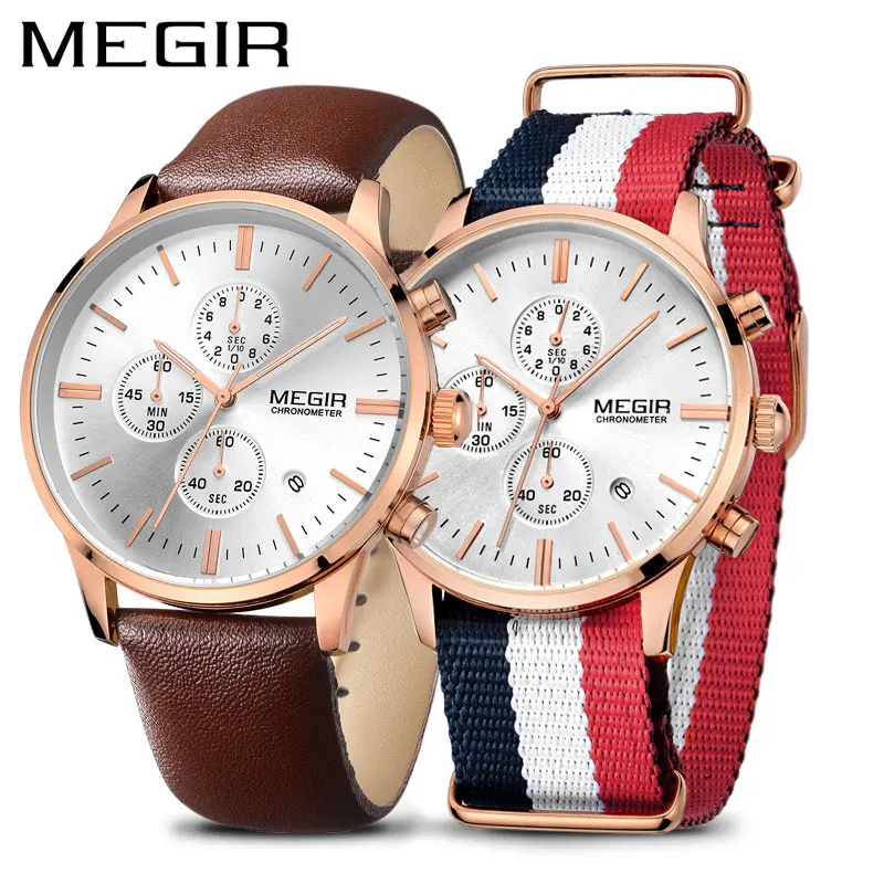 Роскошные Брендовые Часы megir мужские модные черные хронограф любителей