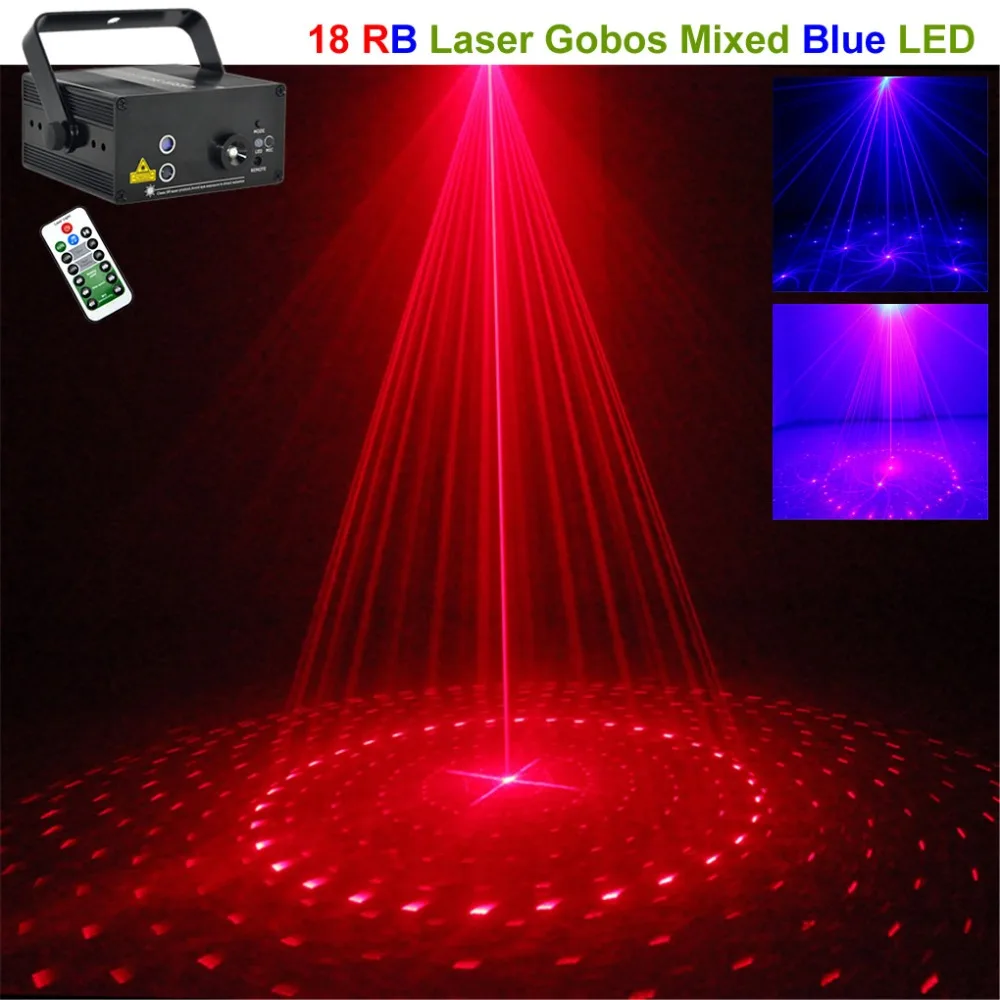 Портативный 18 Gobos красный синий лазерный проектор света 3 Вт Blove LED крест