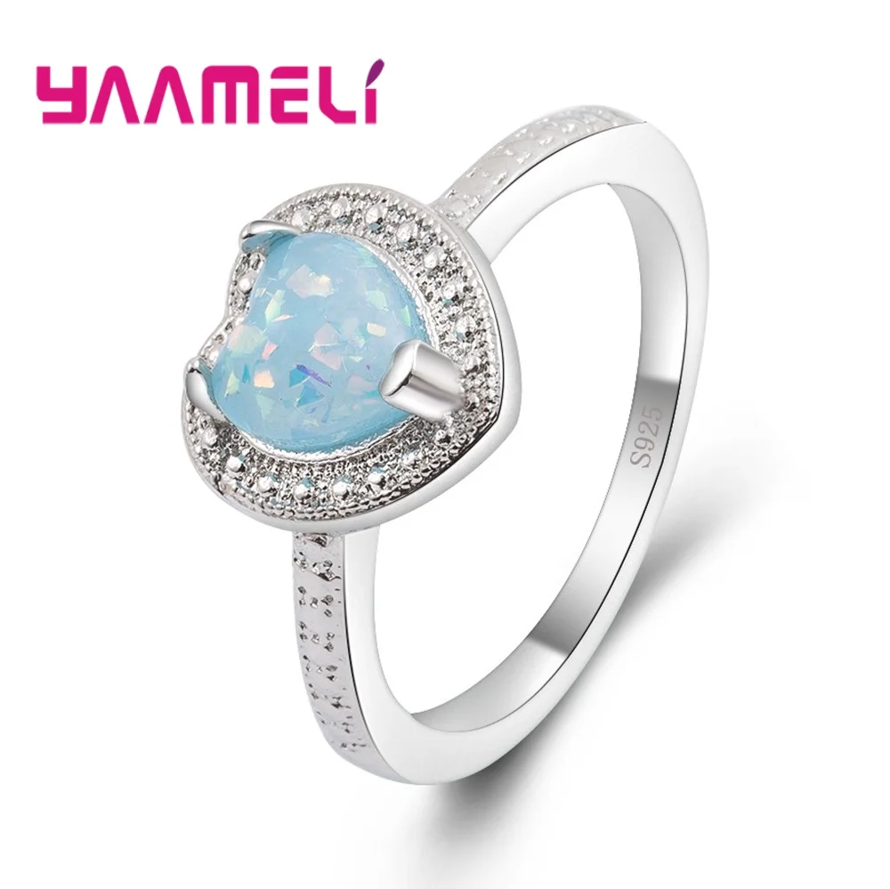 

Heart Shape Fire Opal Rings For Women Wedding Band Vintage 925 Sterling Silver Blue AAA Zircon Ring Free Shipping