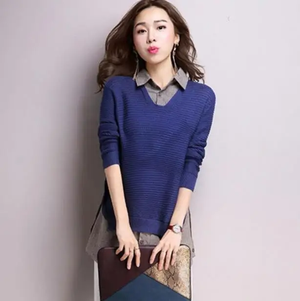 Женский свитер с отложным воротником облегающая Сексуальная рубашка имитацией