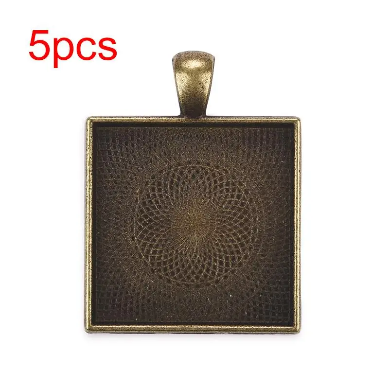 Bronze 5pcs 5 шт./лот квадратная Подвеска Установка подходит 25 мм стекло кабошон камея основа ожерелья лоток ободки пустой квадратный DIY ювелирных изделий - Цвет: Bronze 5pcs