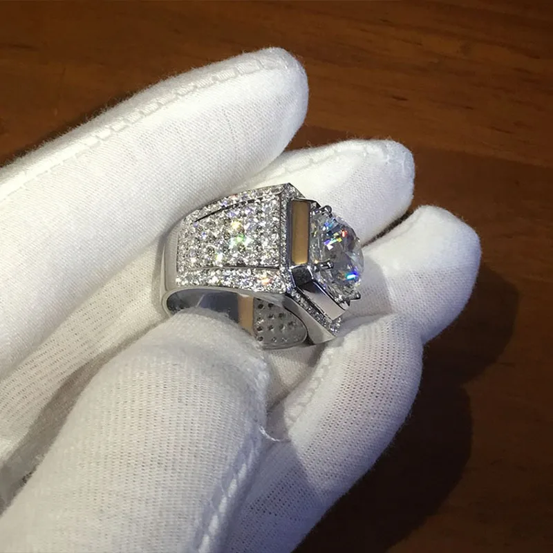 Choucong роскошное мужское кольцо круглое 4ct 5A циркон кристалл белое золото