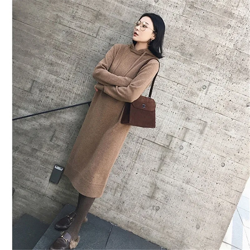KULAZOPPER осень зима Женский Теплый платье Для женщин Длинные рукава шерстяные