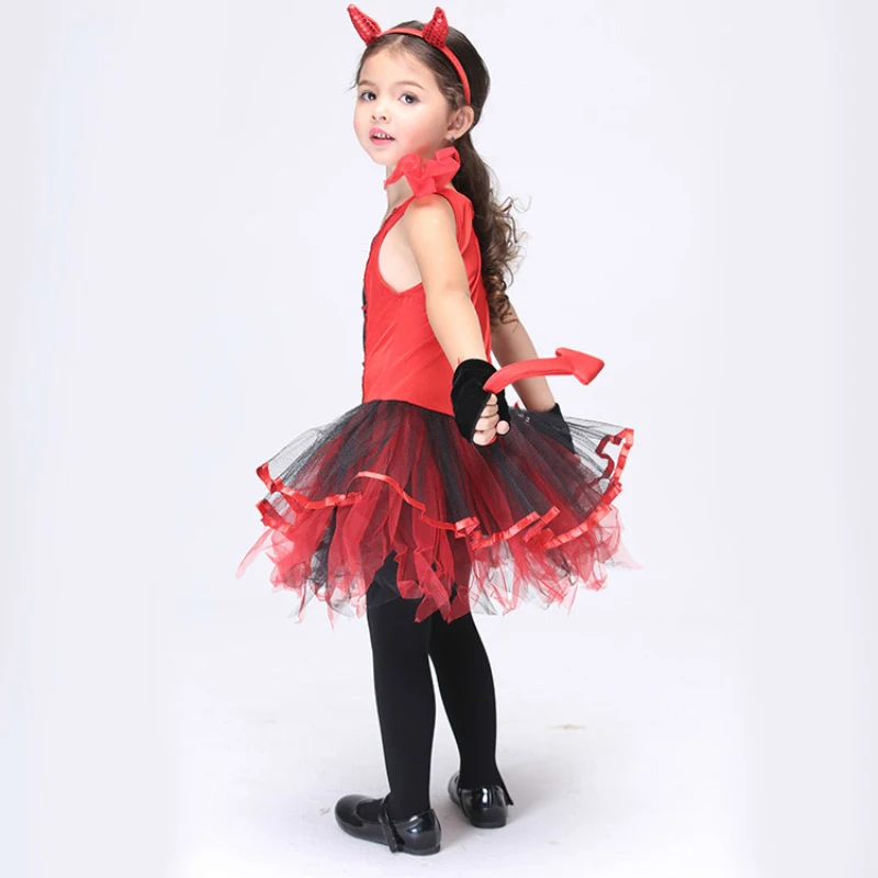 PRINCESS TUTU Fancy Devil Cat Costume Set Girls Halloween for Kids Cosplay Party Dress Clothes Vestidos KC006 | Детская одежда и