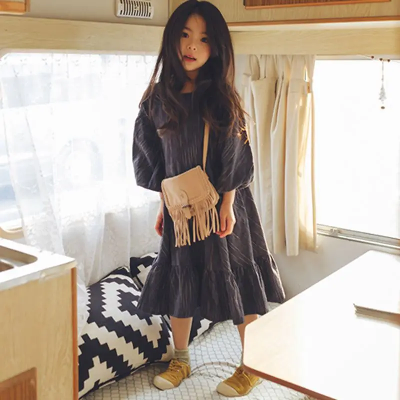 Cotton Linen Ruffles Dress Kids Clothes Children Dresses Girls New 2020 Spring Autumn Baby Girl Lantern Sleeve Clothing | Детская одежда