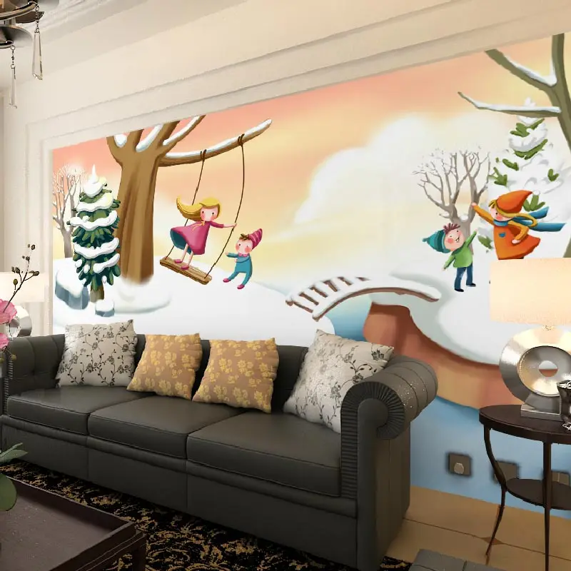 Детская комната обои детская спальня настенная живопись мультфильм снег пейзаж