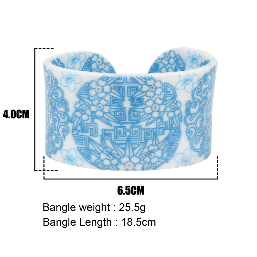 Bonsny Plastic Floral Chinese Blue And White Porcelain Paper-cut Bangles Bracelets Vintage Ethnic Jewelry For Women Girls Ladies | Украшения