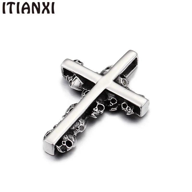 High Polished Stainless Steel Cross &amp Skull Heads Pendant Necklaces For Men Punk Pub Biker Jewelry Accessories | Украшения и
