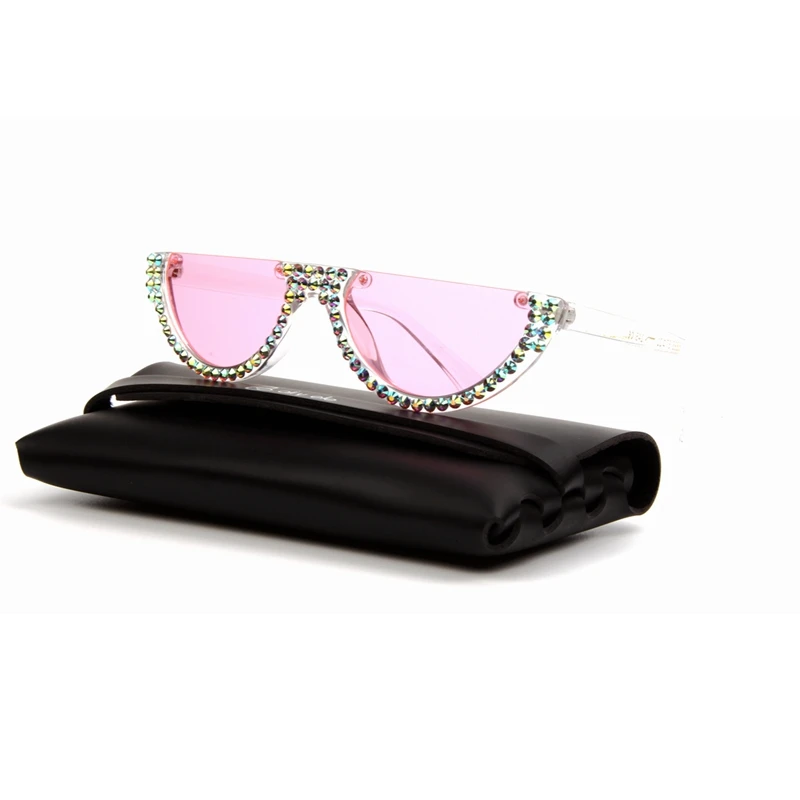 small cat eye sunglasses women Pink Clear Lens vintage Transparent Gradient Rhinestone sun glasses Female Shades