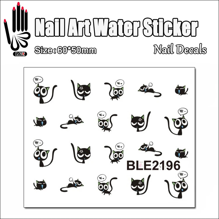 1 лист наклеек для ногтей BLE2196 мультяшная идея черная кошка водная переводная