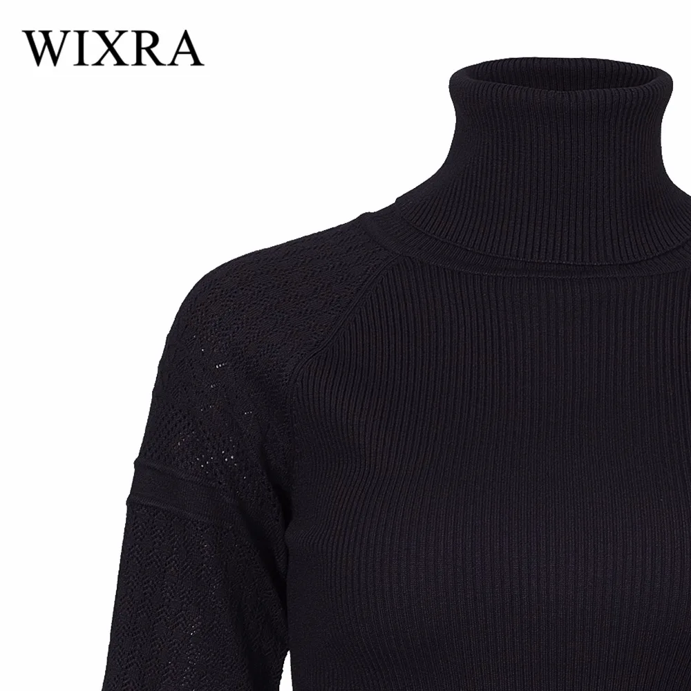 Wixra Warm and Charm Winter 2017 Women's Knitted Turtleneck Sweater Hollow Out Pullover Long Lantern Sleeve Knitwear Jumper Top | Женская