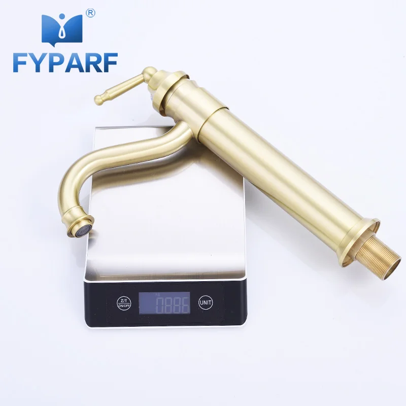 

FYPARF Bathroom Faucet Hot and Cold Faucet For The Sink Crane Deck Mounted Brass Vessel Water Tap Mixer Golden tall Basin Mixer