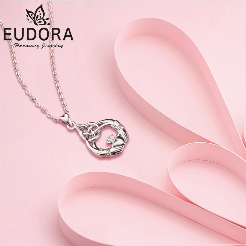 EUDORA, Стерлинговое Серебро, Celtics Claddagh, дизайнерская подвеска, ожерелья, рука и сердце, любовь, подвеска, воротник, хорошее ювелирное изделие для женщин, подарок