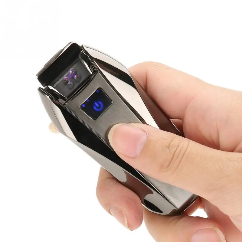 USB перезаряжаемая ветрозащитная зажигалка с датчиком отпечатков пальцев, электрические зажигалки, зажигалка для сигар - Цвет: Черный