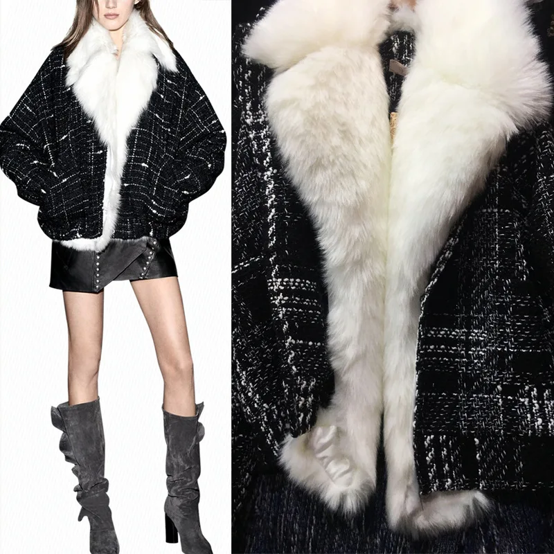 Для женщин плед меховой воротник пальто 2018 зимняя теплая куртка с мехом