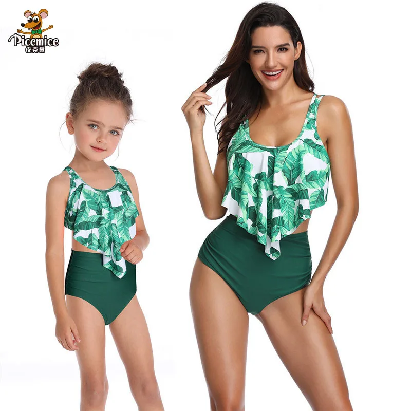 

Family Matching Swimwear Mother Daughter Women Kid Baby Girls Printed High Quality Hot Selling Swimsuit Bikini