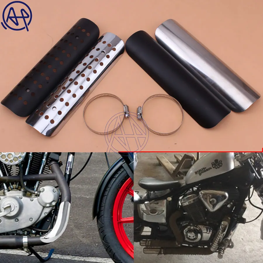 

22.8cm Motorcycle Exhaust Muffler Pipe Heat Shield Cover Guard Protector Universal For Honda Harley Chopper Cruiser Black/Chrome