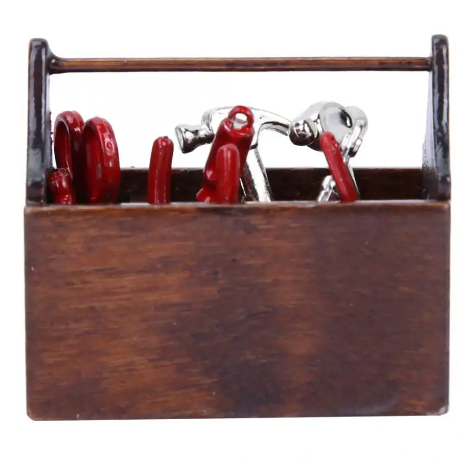 1/12 8pcs Doll House Accessory Miniature Tool Box Set Toolbox Model oll House Plastic Tool Box for baby gift