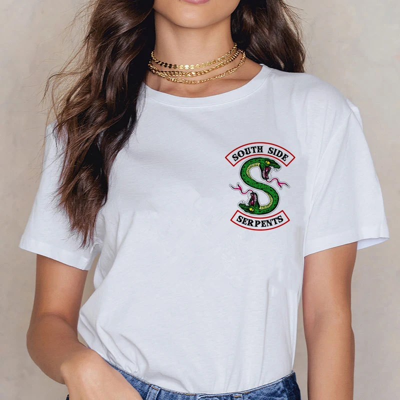 Ривердейл Southside футболка Для женщин 90s "South Side serpents" Винтаж Harajuku футболка с изображением якоря Ullzang футболка, принт «змеиная кожа» Футболки женские