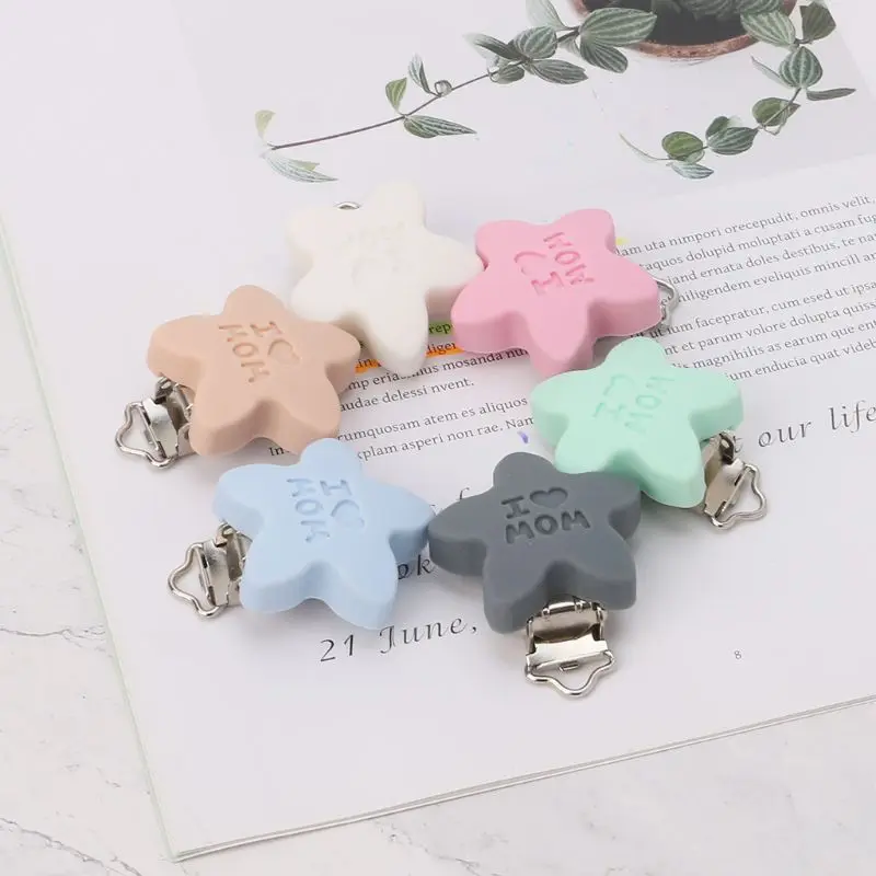 Baby Pacifier Clip Star Silicone Teether Safe Holder Saliva Towel Support Anti Fall Cute Clips Infant Feeding Dummy Soother Clip