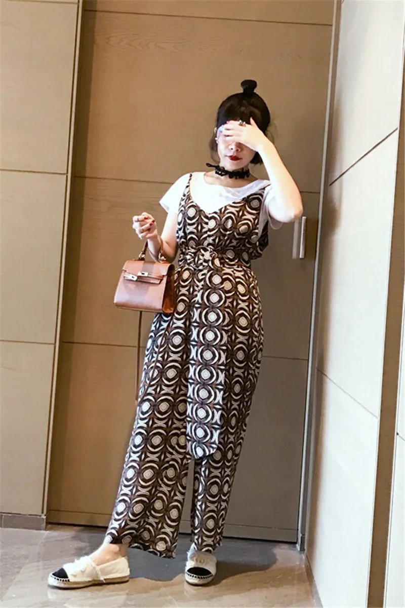 Лето 2017 г. новые печати Широкие брюки Lin Tai Брюки для девочек круглый Средства