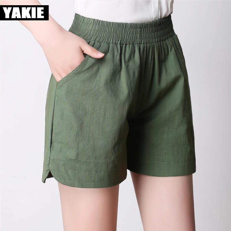 Женские шорты новинка 2017 летние высокая эластичная талия свободные льняные