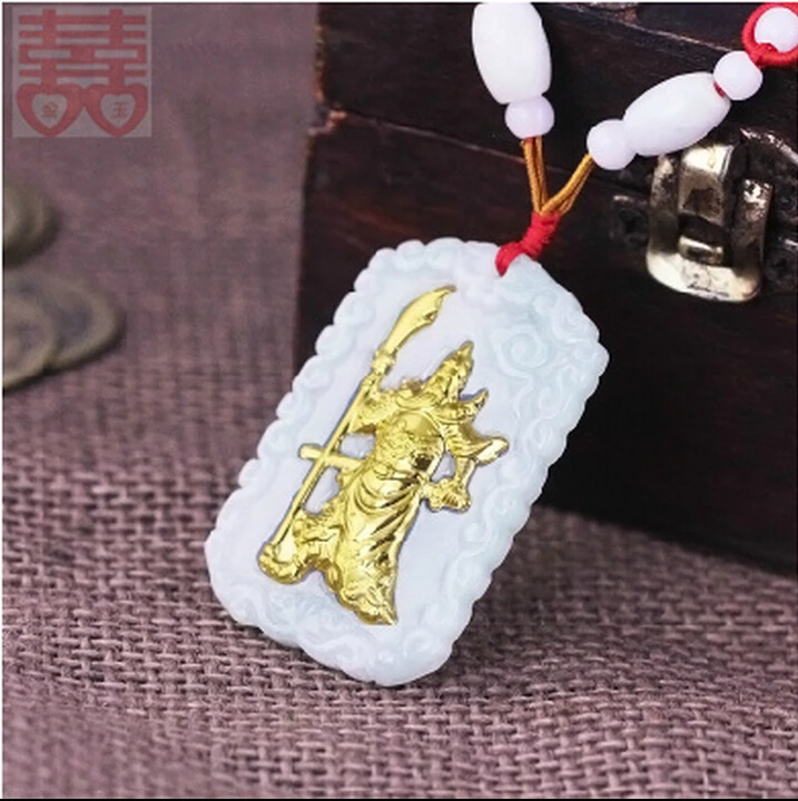 

Hot sale 100% Natural /Jadeite 24k Yellow Gold China Guangong Pendant For Man
