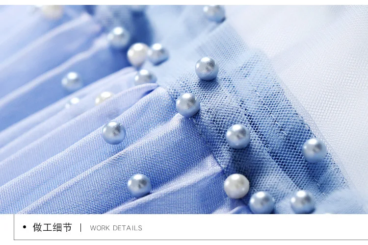 Элегантное Плиссированное мини платье с жемчугом и большим подолом расшитое