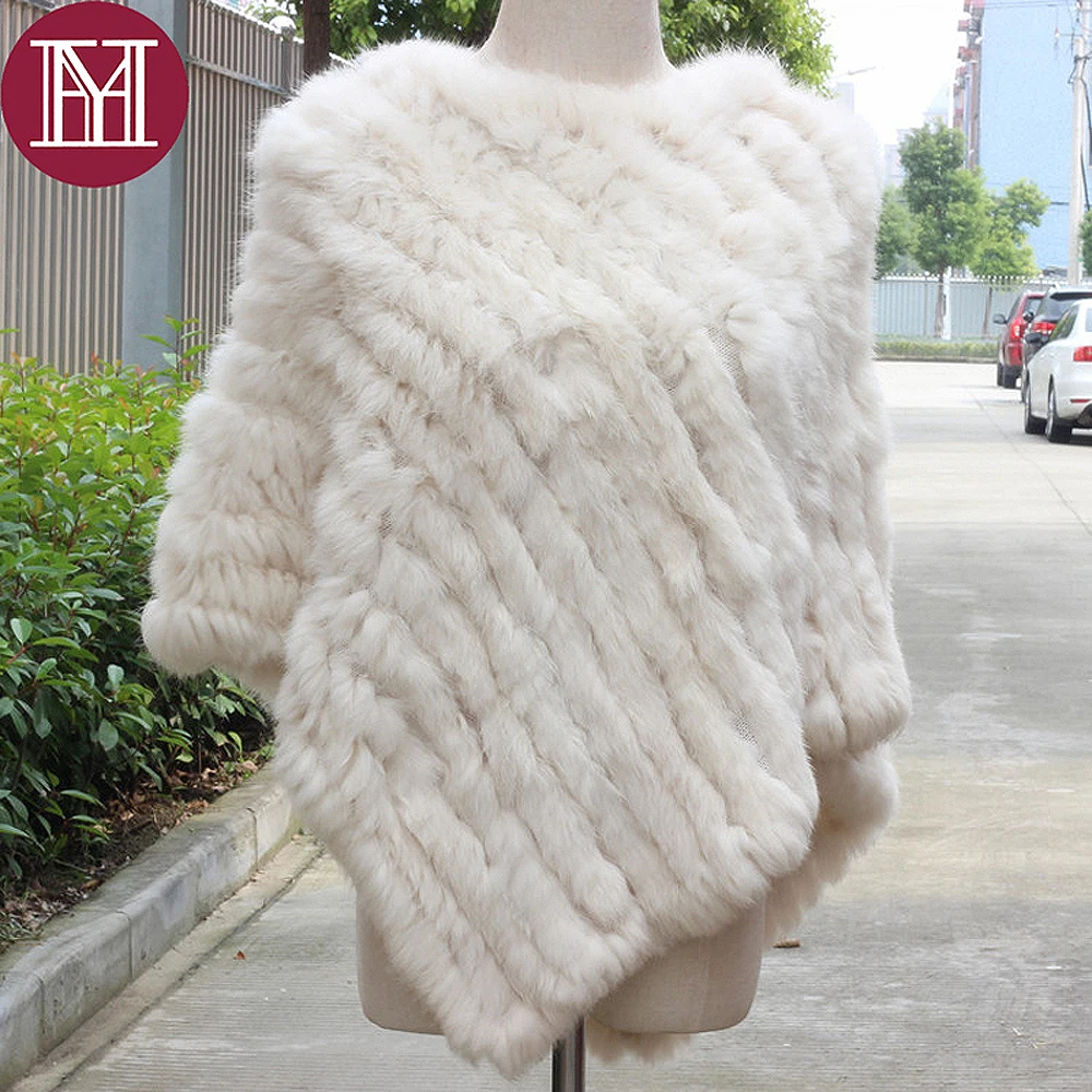 2019 Новое поступление Женская шаль из натурального меха вязанное пончо