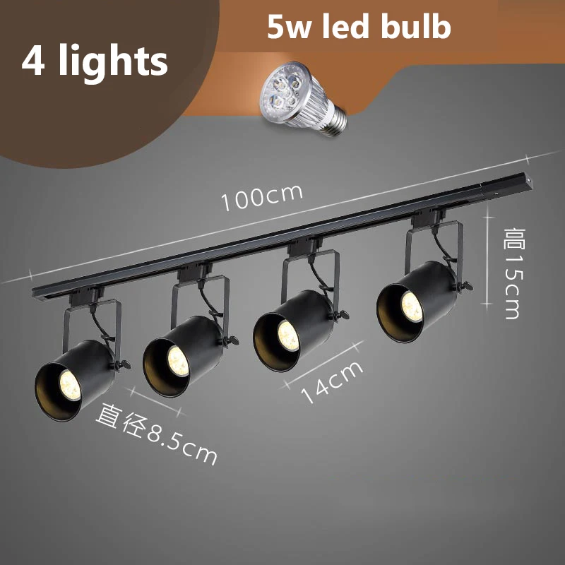4 lights track DX Винтаж Лофт потолочный светильник 1/2/3/4 глав Творческий к трековой лампе ткани магазин кофе бар светильник одежда ТВ бар фон лампа - Цвет корпуса: 4 lights track