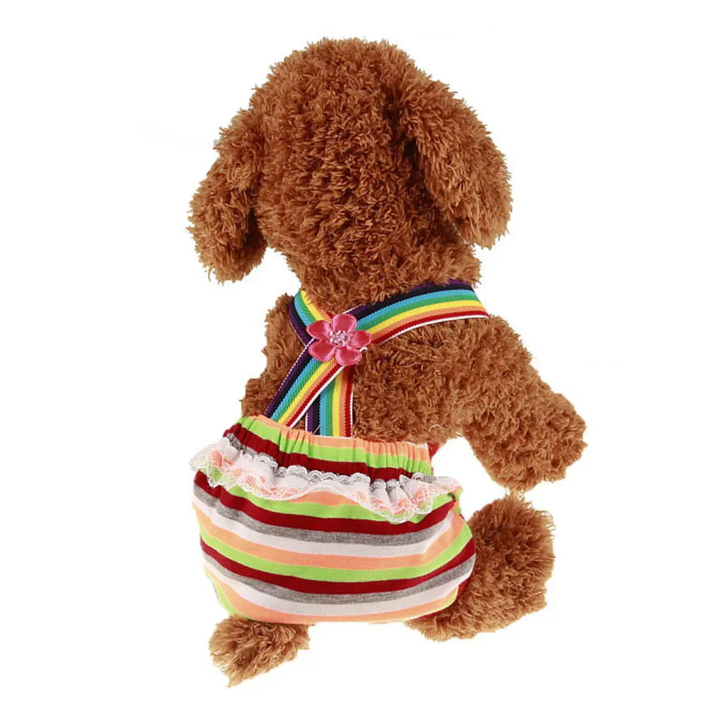 EMVANV Female Pet Sanitary Pant Dog Lace Rainbow Striped Underwear Puppy Cat Diaper Suspenders Physiological | Дом и сад