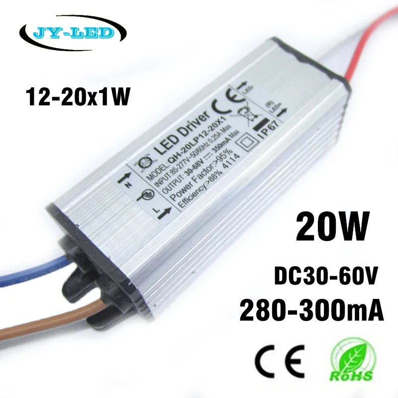 

2pcs 20W High Power LED Driver 12-20x1W 280mA 300mA DC30-68V Waterproof IP67 Constant Current Aluminum LED Power Supply