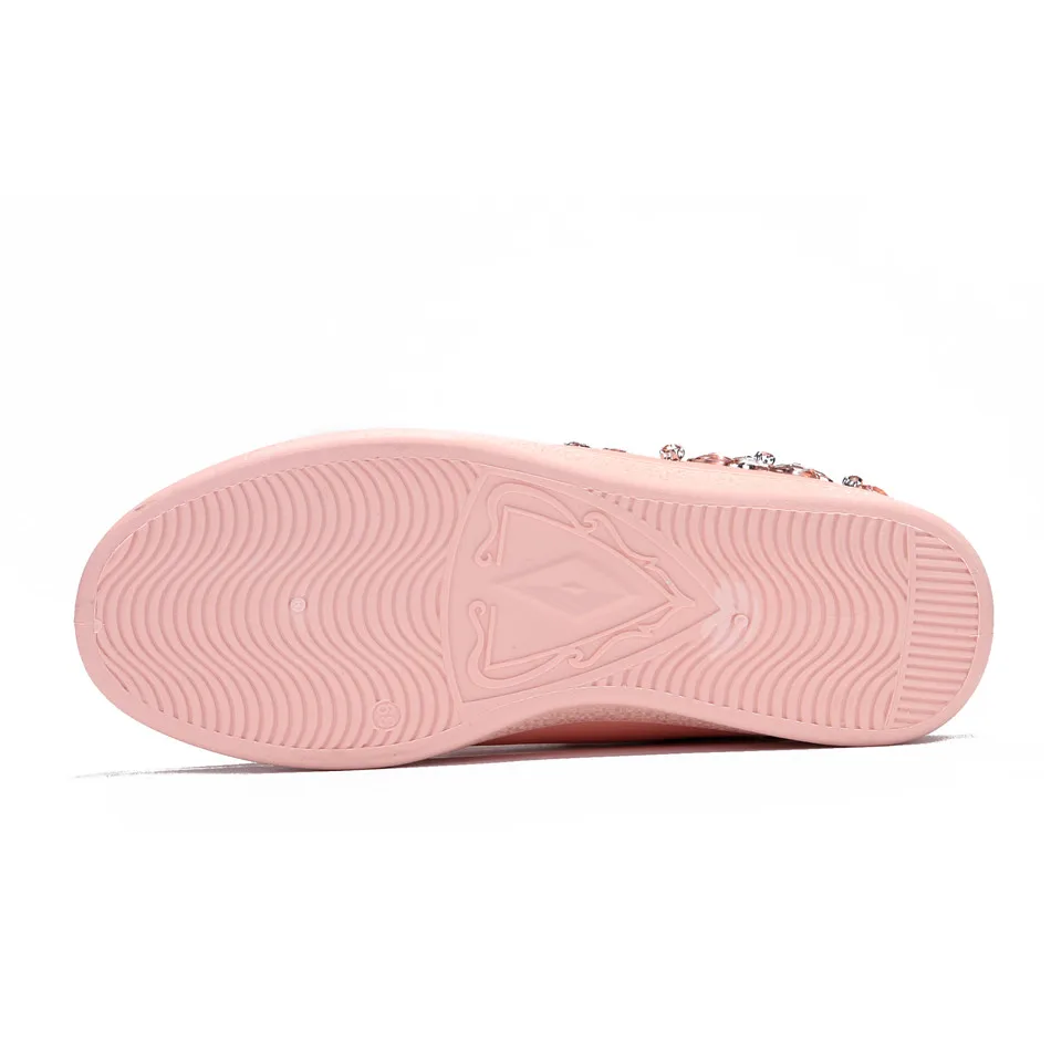 YWEEN Brand New Women Flat Shoes Women Pearl Espadrille Soft Leather Rhinestone Sneaker Shoes Female Round toe loafers