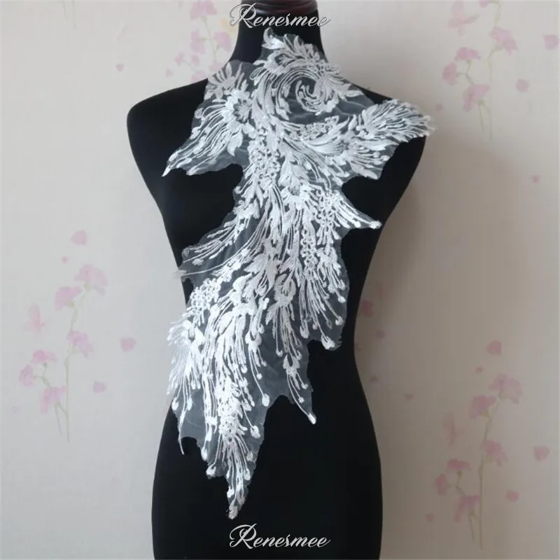 1 шт. кружевная Цветочная вышивка с прозрачными блестками и перьями цвета