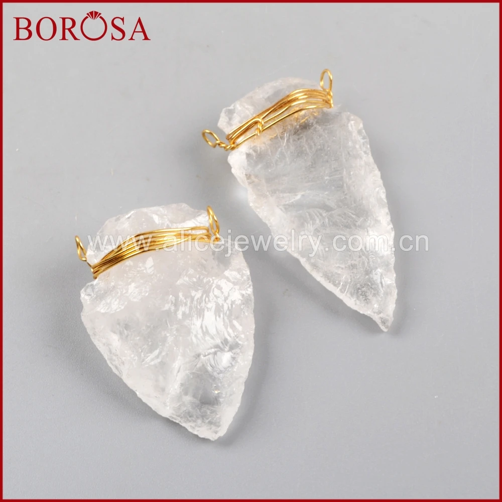 BOROSA 10/20pcs Gold Wire Wrap White Quartz Arrowhead Connectors Drusy Pendant Natural Jewelry for Necklace G1646 | Украшения и