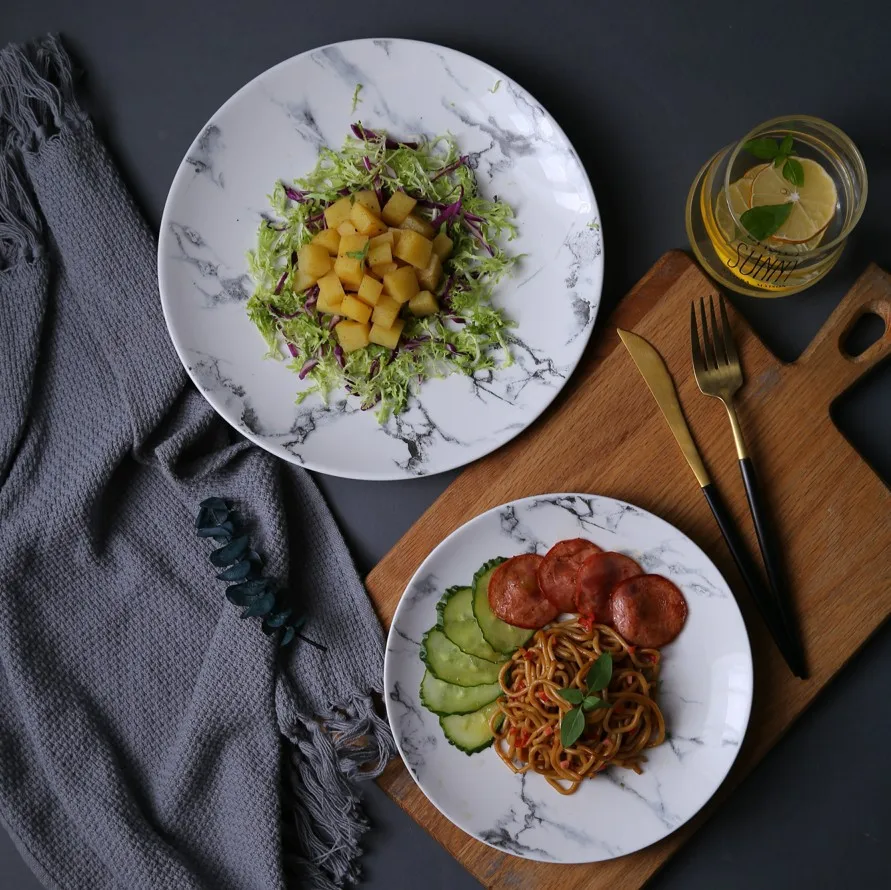 8 дюймов/10 дюймов креативная керамическая тарелка для фруктов с мраморным зерном