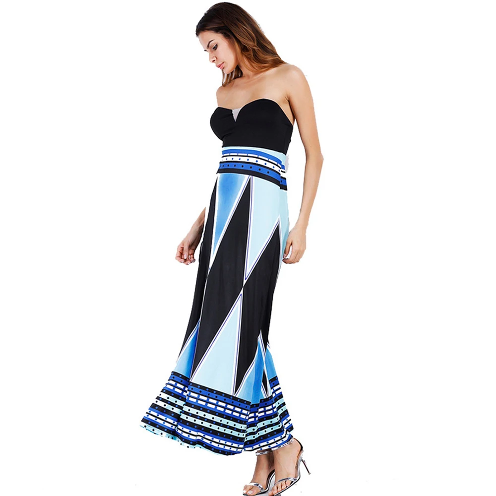 Пикантные Разделение летние длинные платья без бретелек Винтаж красные синие