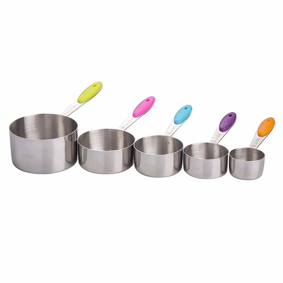 5 pcs large Набор мерных стаканчиков GOONBQ 10 шт./партия из нержавеющей стали, мерная ложка с силиконовой ручкой, Складной Измерительный инструмент для выпечки - Цвет: 5 pcs large