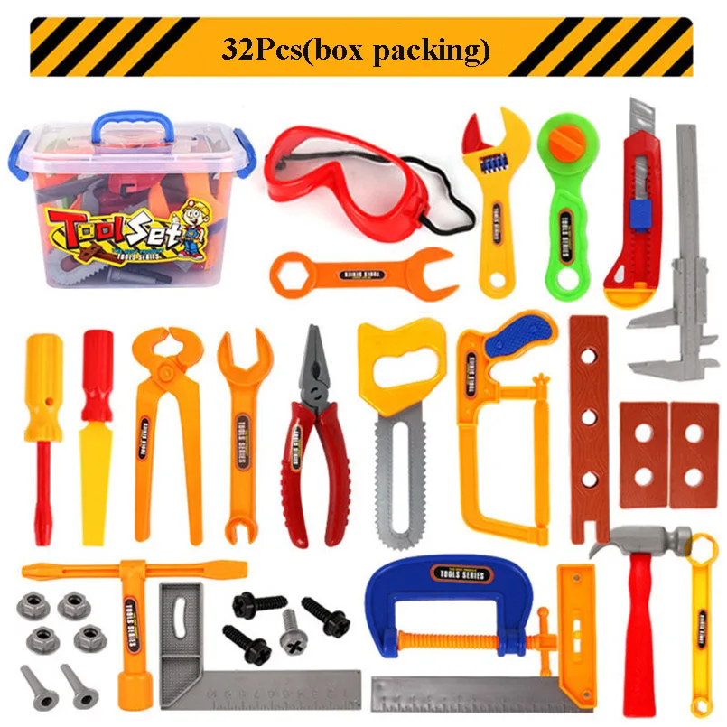 32Pcs(box packing) 37 шт./компл. малыш Пластик набор инструментов для ремонта игрушечный садовый инструмент комплект ролевые игры обучающая технического обслуживания Игрушки для мальчиков подарки - Цвет: 32Pcs(box packing)