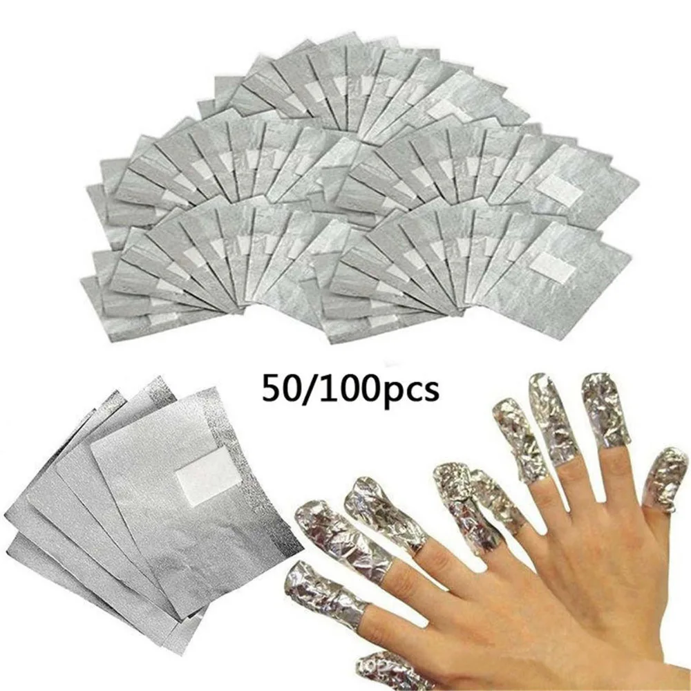 

100pcs/50pcs Aluminium Foil Nail Art Soak Off Acrylic Gel Polish Nail Polish Removal Nail Gel Cleaner Wipes Remover Makeup Tool