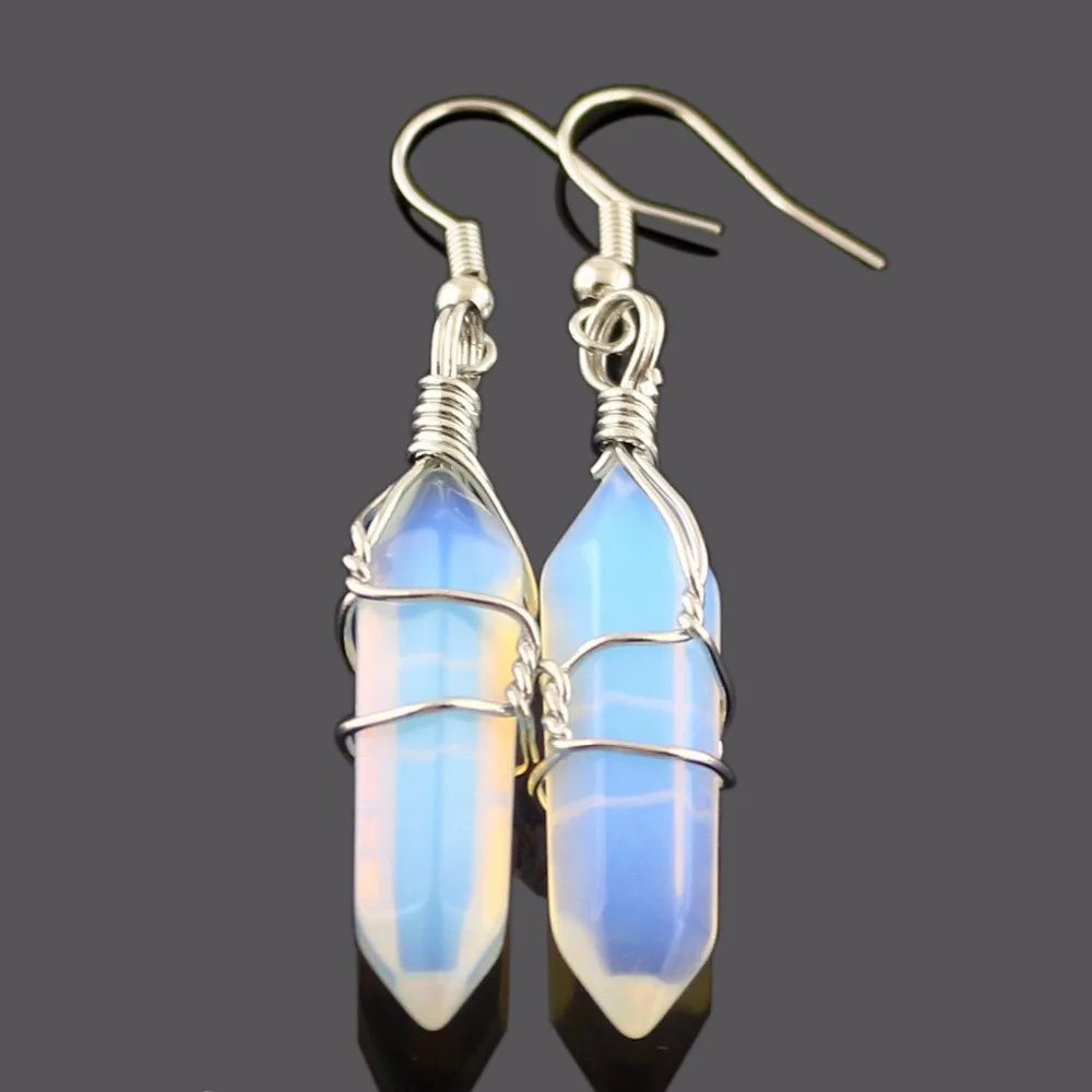 Серьги пули с проводной обмоткой серьги из натурального аметита опала бирюзы