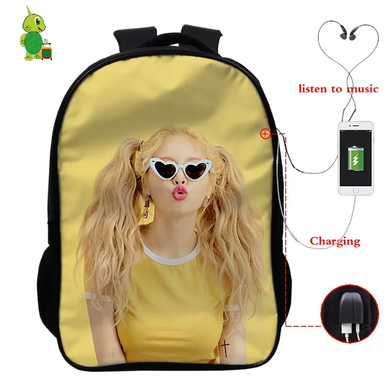 Kpop Kim Hyuna USB зарядка рюкзаки школьные сумки для подростков мальчиков девочек