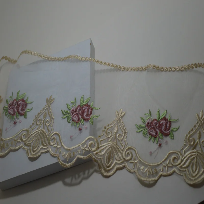 2 ярда/партия Прозрачная кружевная отделка с красным цветочным узором 18