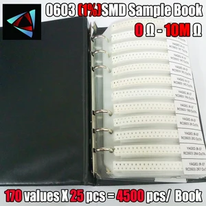 4250 PCS/LOT RC0603 FR-07 0603 1% SMD Resistor Sample Book 0R~10M Tolerance 170 Values 25pcs 4250 Pcs Resistors Kit